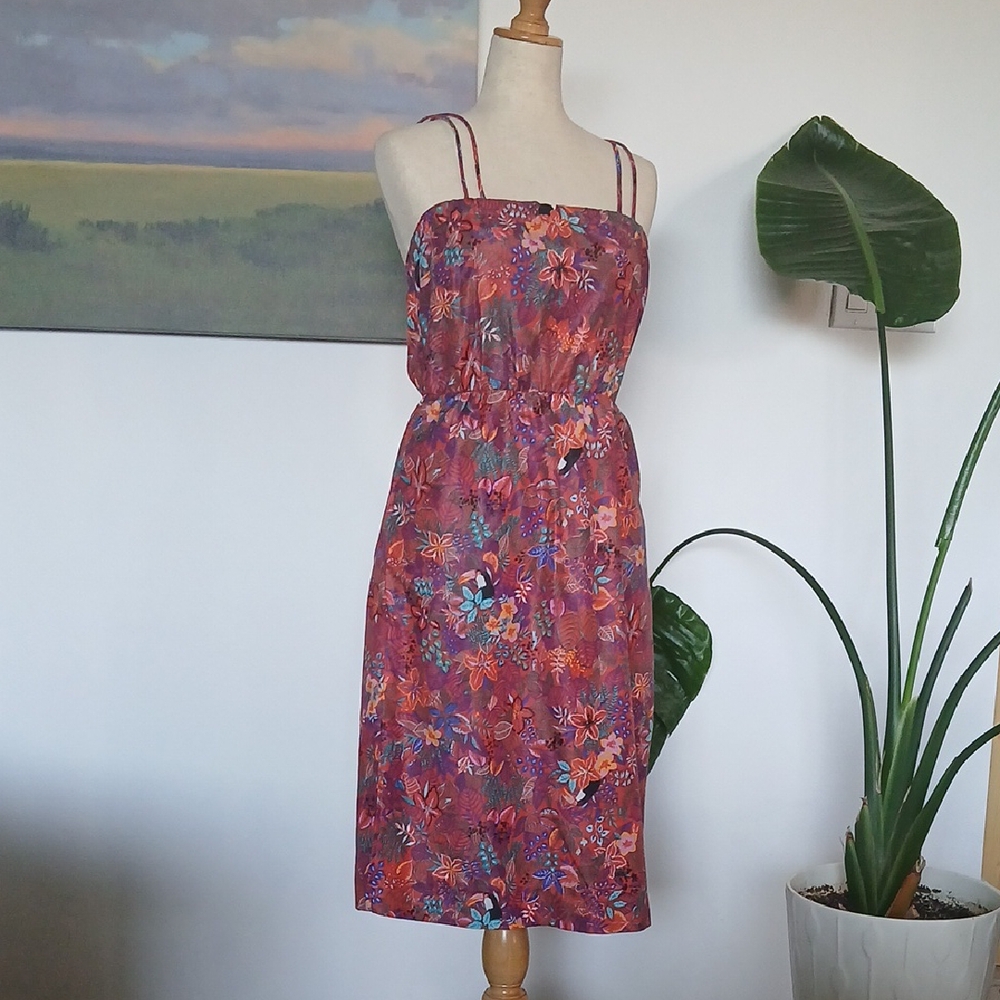 Vintage 70s Floral Spaghetti Strap Midi Dress